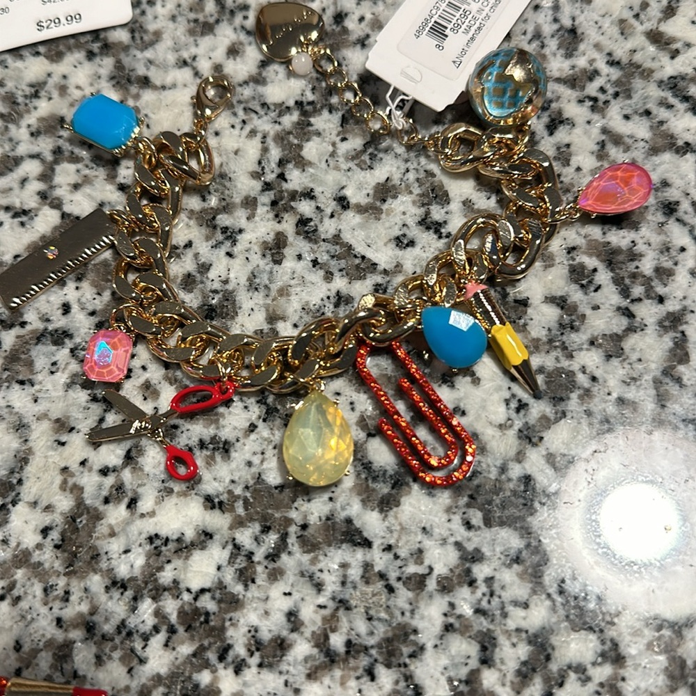 NWT Betsey Johnson Back to School Supplies Teacher Charm Bracelet